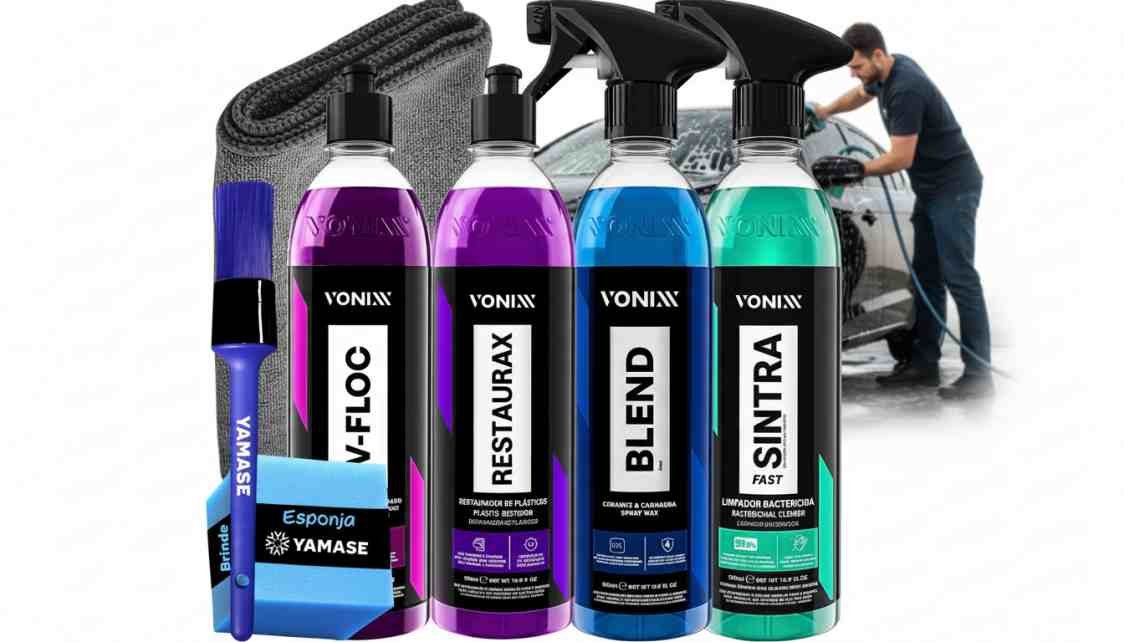 Kit de lavagem Completa Vonixx com Shampoo Neutro + Cera + APC + Restaurax + Pano + Aplicador + Pincel