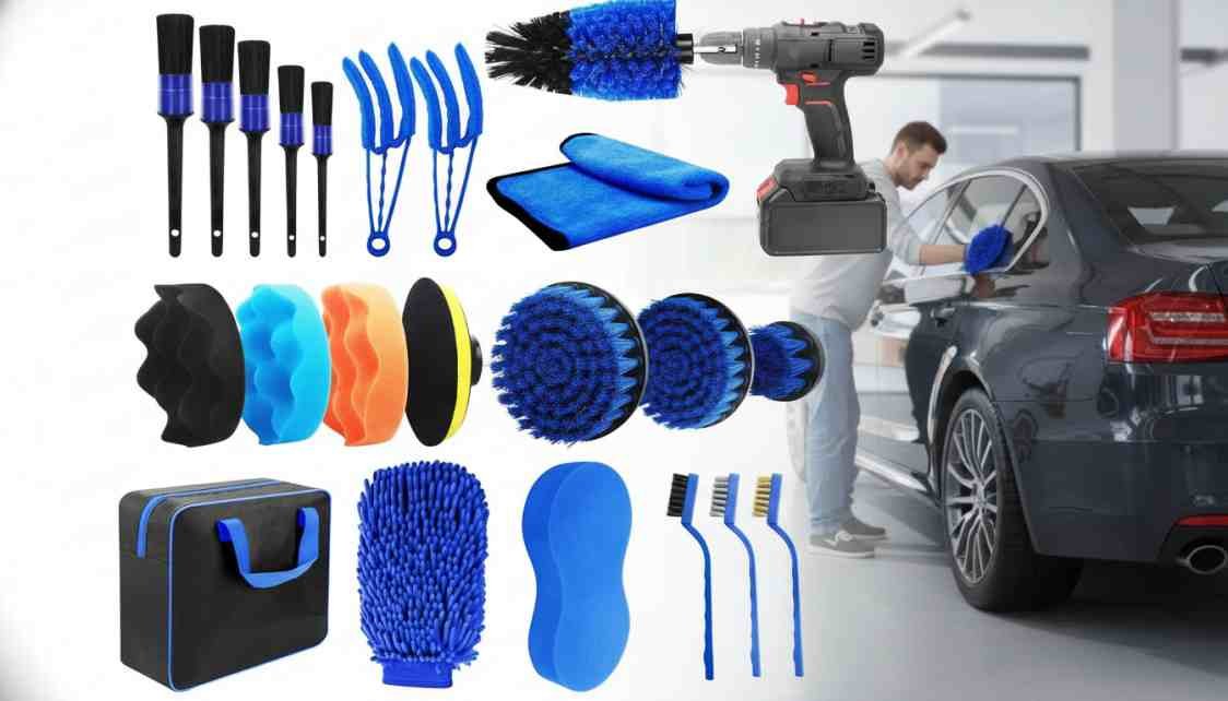 Kit Limpeza Automotiva 22 Peças com Pincéis, Esponja e Acessórios de Detalhamento