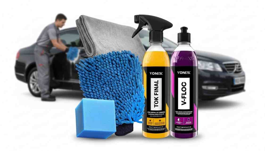 Kit V-Floc Shampoo Neutro Super Concentrado + Cera Líquida Tok Final + Luva e Pano