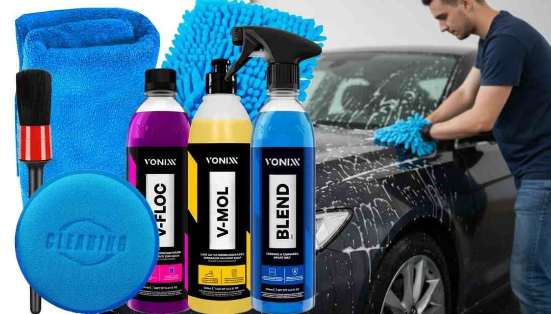 Kit Vonixx Limpeza Automotiva Carnaúba Spray Blend Shampoo V-Mol V-Floc + Pincel + Toalha Microfibra Karbox