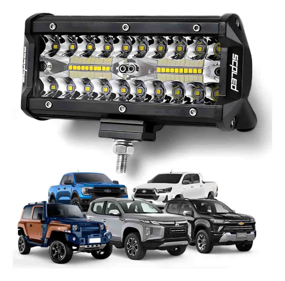 Par Barra LED 120W 6500K Lente 8D Farol Milha Auxiliar