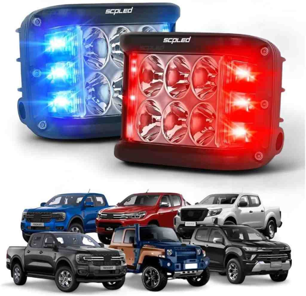 Par Farol Milha Led 60W com Strobo Azul e Vermelho