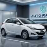 hyundai hatch na cor branca numa garagem hightech