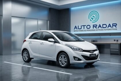 hyundai hatch na cor branca numa garagem hightech