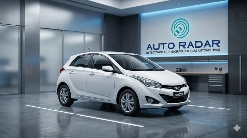 hyundai hatch na cor branca numa garagem hightech