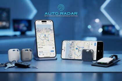 mini rastreadores inteligentes e smartphones exibindo mapas