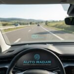 automóvel na estrada, mostrando aparelho que projeta a velocidade de 100 km/h no parabrisas