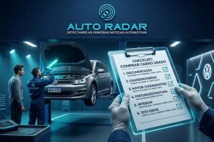 Oficina onde um automovel está num macaco hidraulico, onde está sendo observado