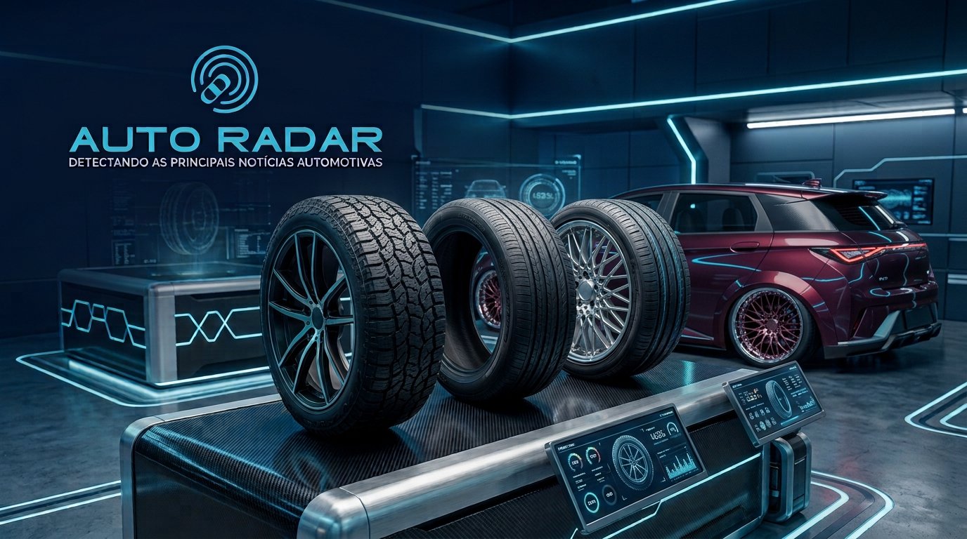 bancada com tres pneus. dois pneus estão com rodas. atrás da bancada, um byd dolphin plus, equipado e rebaixado