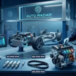 oficina apresentando mecanico reparando o bloco de um motor, enquanto no macaco hridáulico, repousa parte de um automóvel desmontado