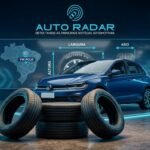 numa garagem, em primeiro plano, empilhados estão alguns dos modelos de pneus mais vendidos do Brasil. Atrá, aparece um vw polo na cor azul