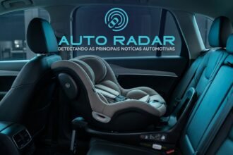 cadeirinha de bebê dentro de um automóvel, virada de costas para o banco do motorista