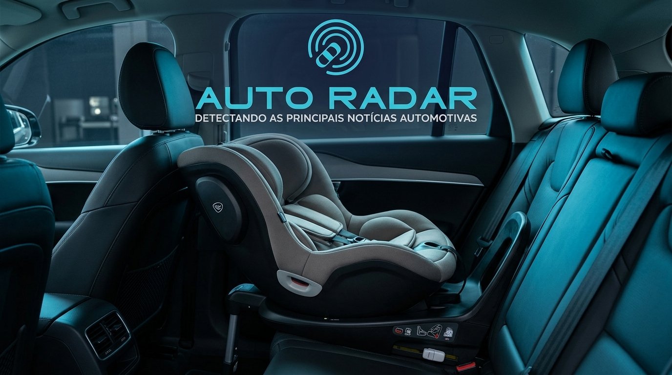 cadeirinha de bebê dentro de um automóvel, virada de costas para o banco do motorista